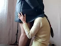 Stepdaughter sucks stepdad cock alone at home