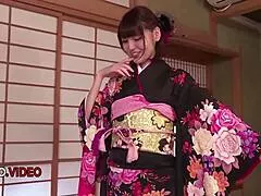passionate kimono babe moans hard fucked doggystyle creampie finish
