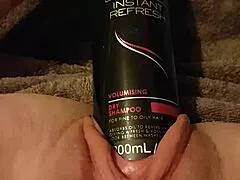 Young Lesbian Slut Stretches Gaping Wet Pussy with Massive Hairspray Can Insertion