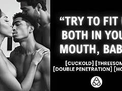 husband shares wife for double blowjob interracial creampie facial couple cuckold