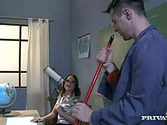 Adorable teacher Andy Brown rides school cock balls deep