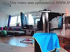 She strips, oils up curvy ass, then rides dildo in teasing magic