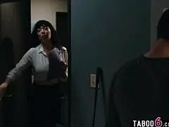 how does big tits stepmom persuade stepson for rough office doggystyle