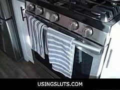 Free use kitchen fantasy plays out with eager slut