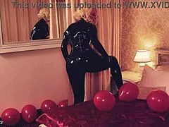 Latex milf with big natural tits and juicy curvy ass seduces neighbors in domination fetish lingerie play