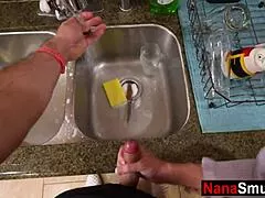 Hot mature granny blows stepgrandson pov oral sucking in steamy shower taboo old young