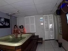 lady milf joy cardozo chills in the sauna with gaucho pussyhunter dinnigata for some relaxed fun