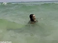 monika fox strolls beach in white panties and burgundy top then swims carefree