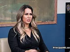 desperate housewife gags on massive cock in sloppy deepthroat then rides pussy raw in office