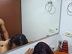 man this hot latina milf with big natural tits gets pounded wildly in homemade bathroom fuck