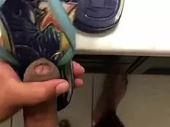 Uncut cock throbs hard during flip flop foot seduction tease