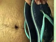 Uncut cock throbs hard during flip flop foot seduction tease