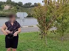 I flash my huge saggy tits on the street corner