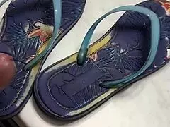 Uncut cock throbs hard during flip flop foot seduction tease