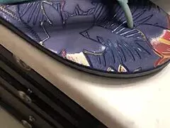 Uncut cock throbs hard during flip flop foot seduction tease