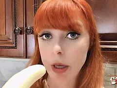 banana makes redhead penny pax's kitchen pussy drip as she masturbates her big lips