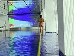 monika fox lounges beautifully by the pool