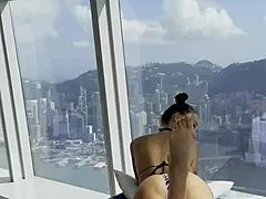 monika fox lounges beautifully by the pool