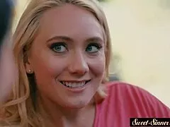 milf and teen take turns sucking and riding that stiff cock together