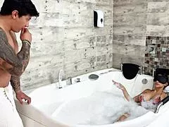 milf hops in the tub with stepson for sneaky bathtub fuck