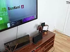 french beurette wife sneaks repairman in for bedroom doggy on her fat hairy pussy