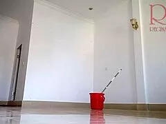 Naked Maid Cleans Office without Panties Showing Big Pussy Lips and Juicy Curvy Ass