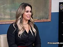 curvy housewife gulps principals fat dick deep at work