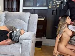 Perfect Latina Stepdaughter Fucked by Stepbrother and Stepdad in Taboo Threesome?