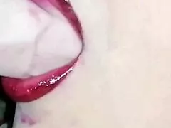 Stepmom's Super Wet Puffy Pussy in Sensual Red Lipstick Closeup