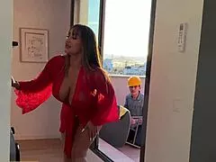 Sexy latina milf la paisita oficial shakes her huge fake tits ass begs plumber for big cock foreplay fuck pov