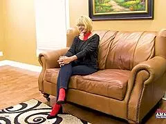 nerdy busty milf masturbates then sucks dick wildly!