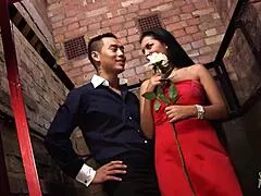 Hot brunette milf kneels sucking dick pussy fingered smashed