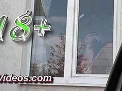 Blonde Milf In Taxi Drops Robe For Driver Voyeur Show Of Big Natural Tits And Hairy Pussy While Cleaning Windows Outside