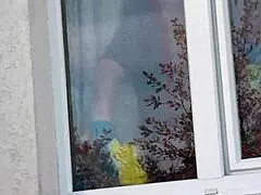 Blonde Milf In Taxi Drops Robe For Driver Voyeur Show Of Big Natural Tits And Hairy Pussy While Cleaning Windows Outside