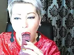 Watch slutty kinky milf aimeeparadise suck deepthroat dildo toys glasses