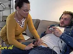 Thick Step Mom's Huge Naturals Tempt Gamer Son To Creampie Her
