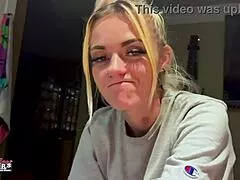 Petite blonde's sloppy deepthroat gagging frenzy explodes!