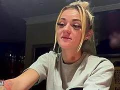 Petite blonde's sloppy deepthroat gagging frenzy explodes!