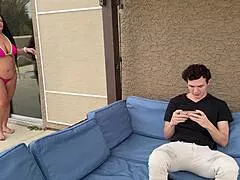 Step-Mom Busty Boston Interrupts Game for Big Cock Ride