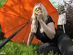 Horny Prolapse Grandmom Fingers Pussy Outdoors