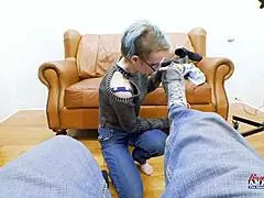 oh man raven's petite blonde coed rimjob deepthroats dildo then greedily swallows cum