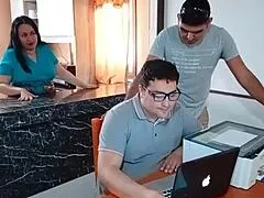 CUCK HUBBY WORKS AS STEPSON DOMINATES MY PUSSY IN KITCHEN ROUGH