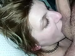 homemade slut in lingerie kneels to suck monster cock deep 😍 ends with facial cumshot 💦
