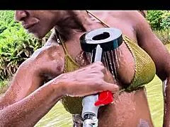 oh man jungle views got me soapy in bikini bubbles forest bathing exotic ebony vibes