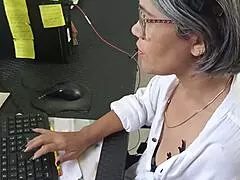 she arrives at the office and tries a tasty cock for the first time