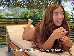 mexican milf rides pool tech's big black cock outdoors