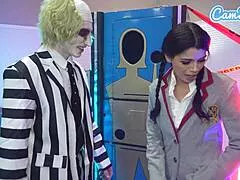 Beetlejuice cosplay threesome rips into Wednesday Addams and big tits stepmom wild