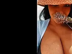 Busty Italian bombshell milf struts her big tits outside in spring sunshine