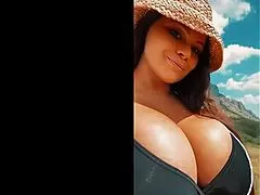 Busty Italian bombshell milf struts her big tits outside in spring sunshine