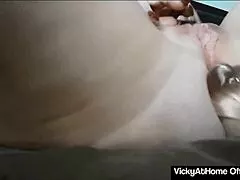 hey vicky vette's slamming that glass dildo deep in her tight milf ass
